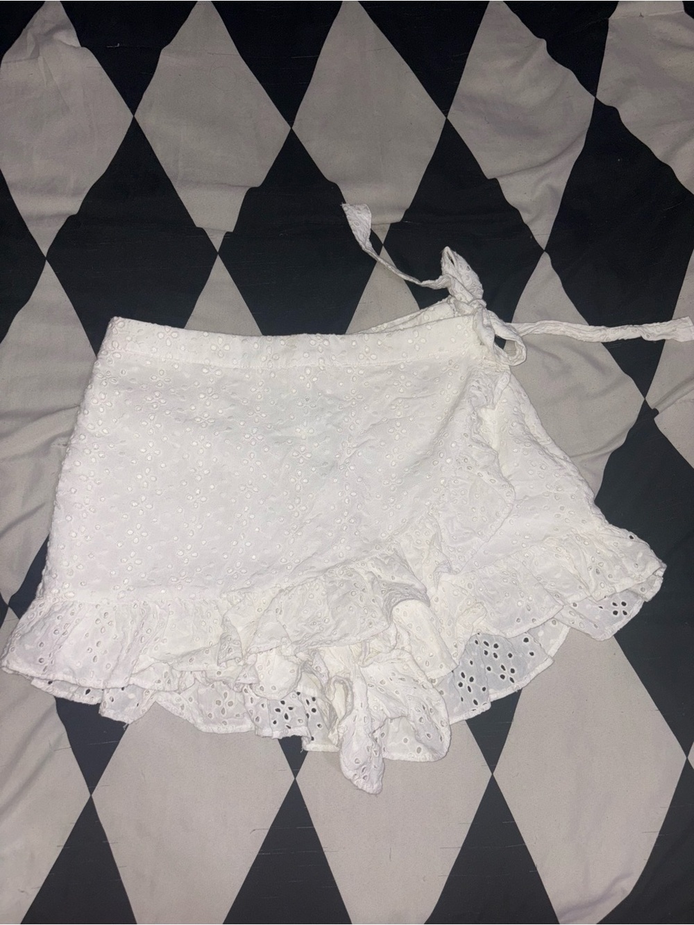 White Eyelet Wrap lace Skort with Ruffle Trim